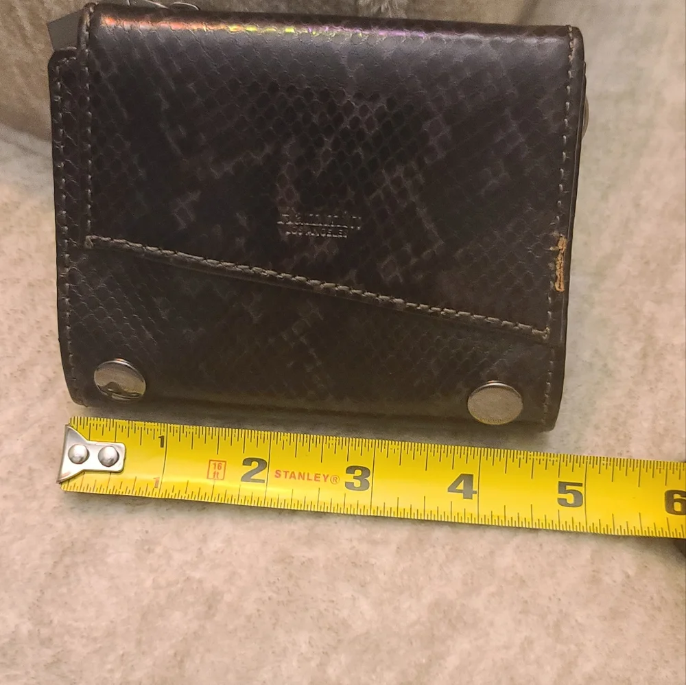 Hammitt Black Leather Trifold Wallet with Silver Hardware